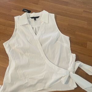 White House Black Market White Sleeveless Wrap Blouse